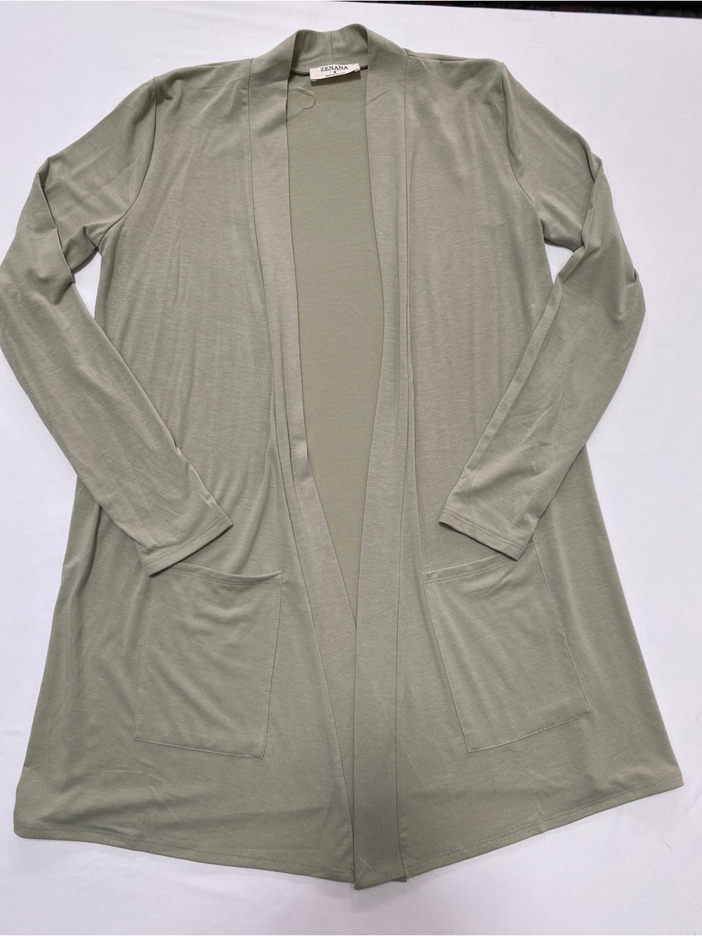 Zenana Sage Green Open Front Cardigan Pocket S Minimalist Knit
